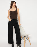 Madame Cotton Blend Wide Leg Black Denim Jeans