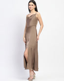 Madame Cowl Neck Golden Satin Maxi Dress