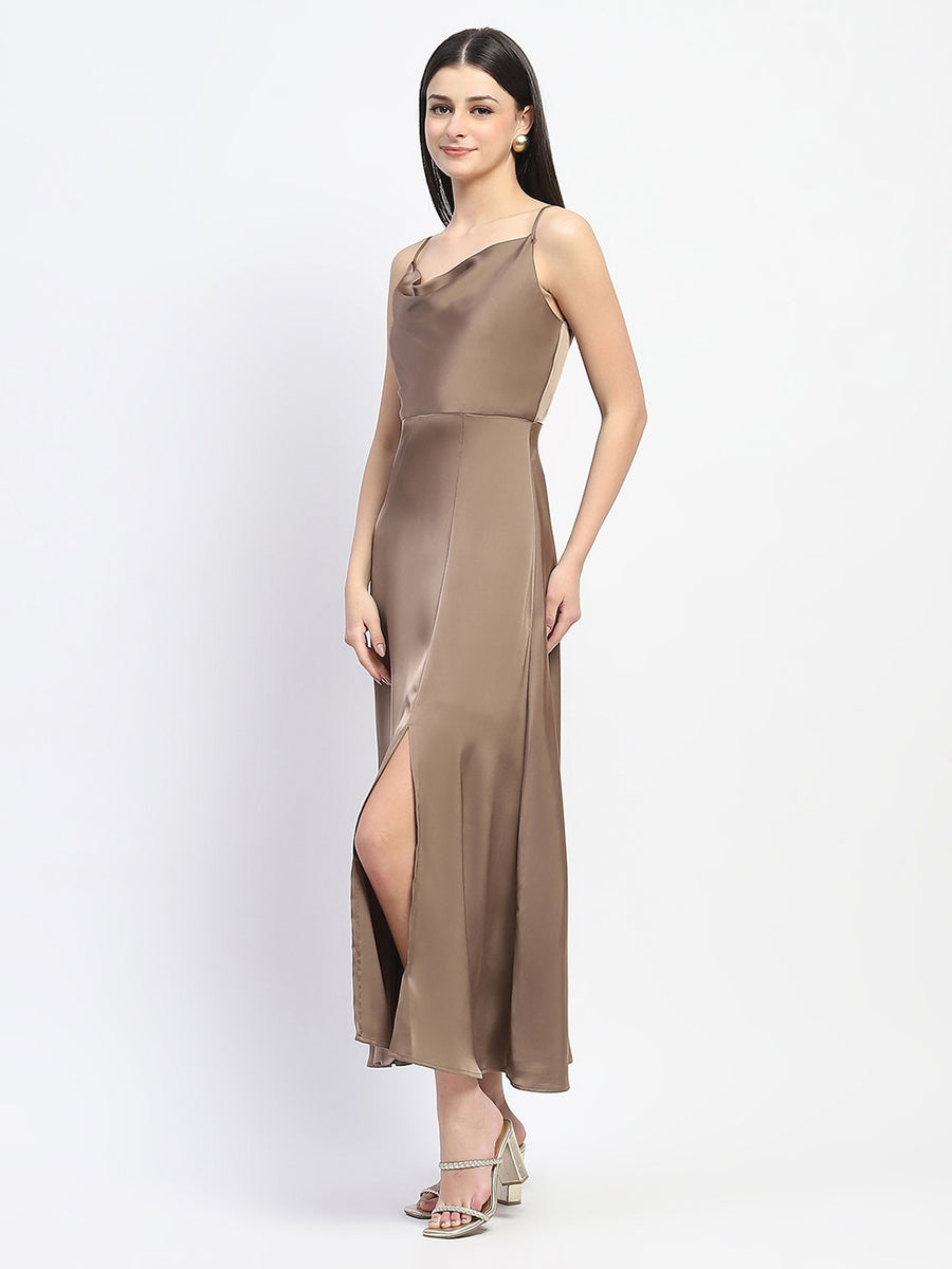 Madame Cowl Neck Golden Satin Maxi Dress