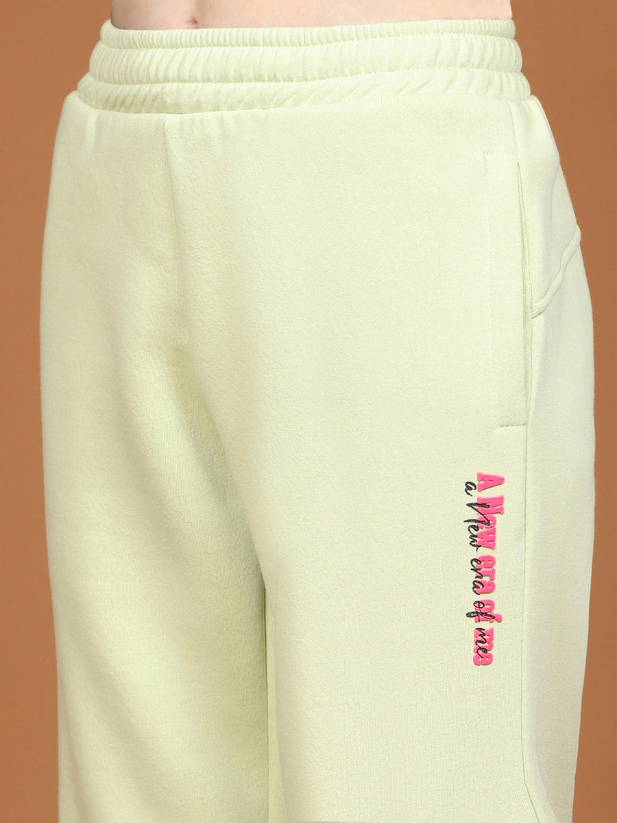 mSECRET Typography Detailing Lime Cotton Track Bottoms