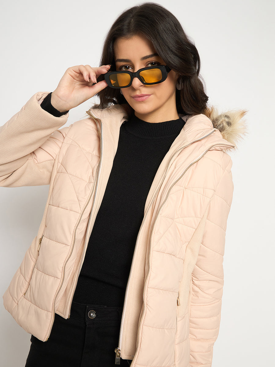 Madame Corduroy Two In One Beige Quilted Jacket