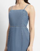 Madame Front Slit Long Denim Dress