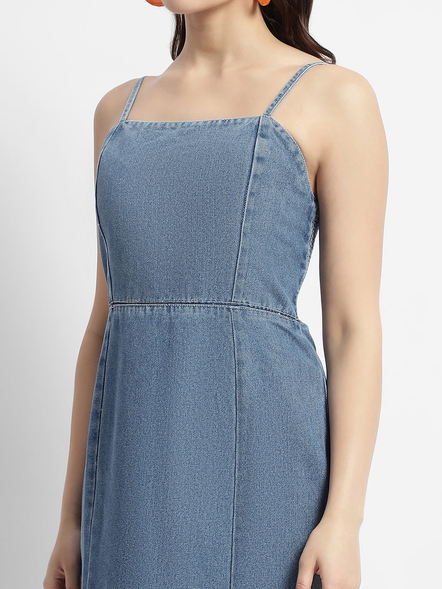 Madame Front Slit Long Denim Dress