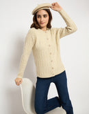 Madame Cable Knit Button Down Beige Cardigan