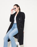 Madame Double Breasted Buckled Belt Black Trench Coat