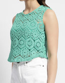 Madame Sleeveless Turquoise Green Crochet Top