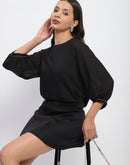 Madame Embellished Puffed Sleeve Black Top