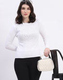 Madame Embellishment Adorned Off White Knitted Top