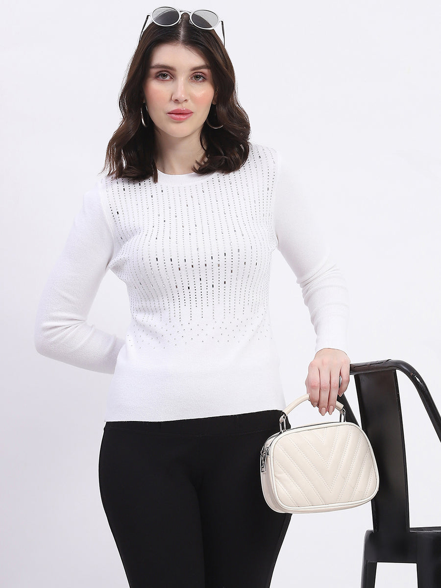 Madame Embellishment Adorned Off White Knitted Top