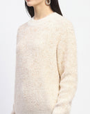 Madame Nylon Blend Full Sleeve Solid Beige Sweater