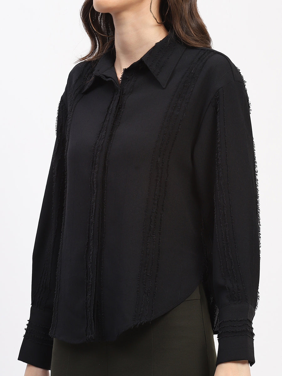 Madame Frayed Detailing Collared Cuff Sleeve Shirt