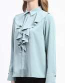 Madame Ruffle Collar Solid Grey Shirt