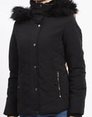 Madame Black Faux Fur Hood Quilted Puffer Jacket