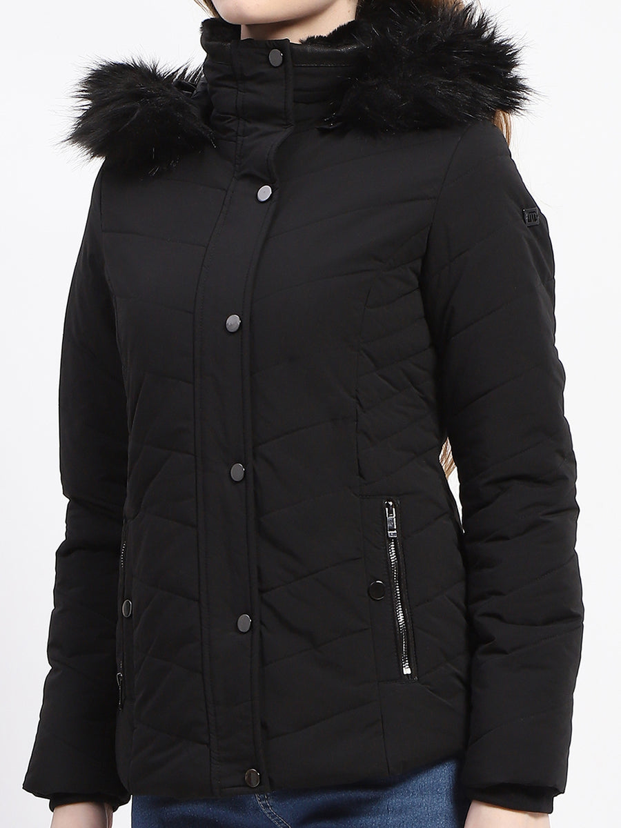 Madame Black Faux Fur Hood Quilted Puffer Jacket