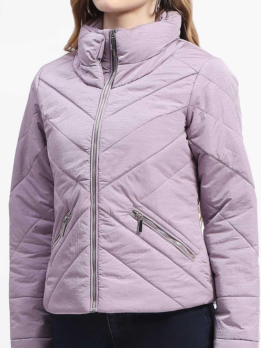 Madame Quilted High Neck Mauve Puffer Jacket