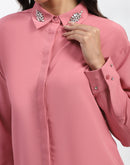 Madame Collar And Sleeve Embellished Dusty Pink Shirt