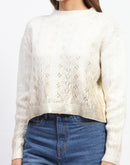 Madame Solid Off White Cable Knit Sweater