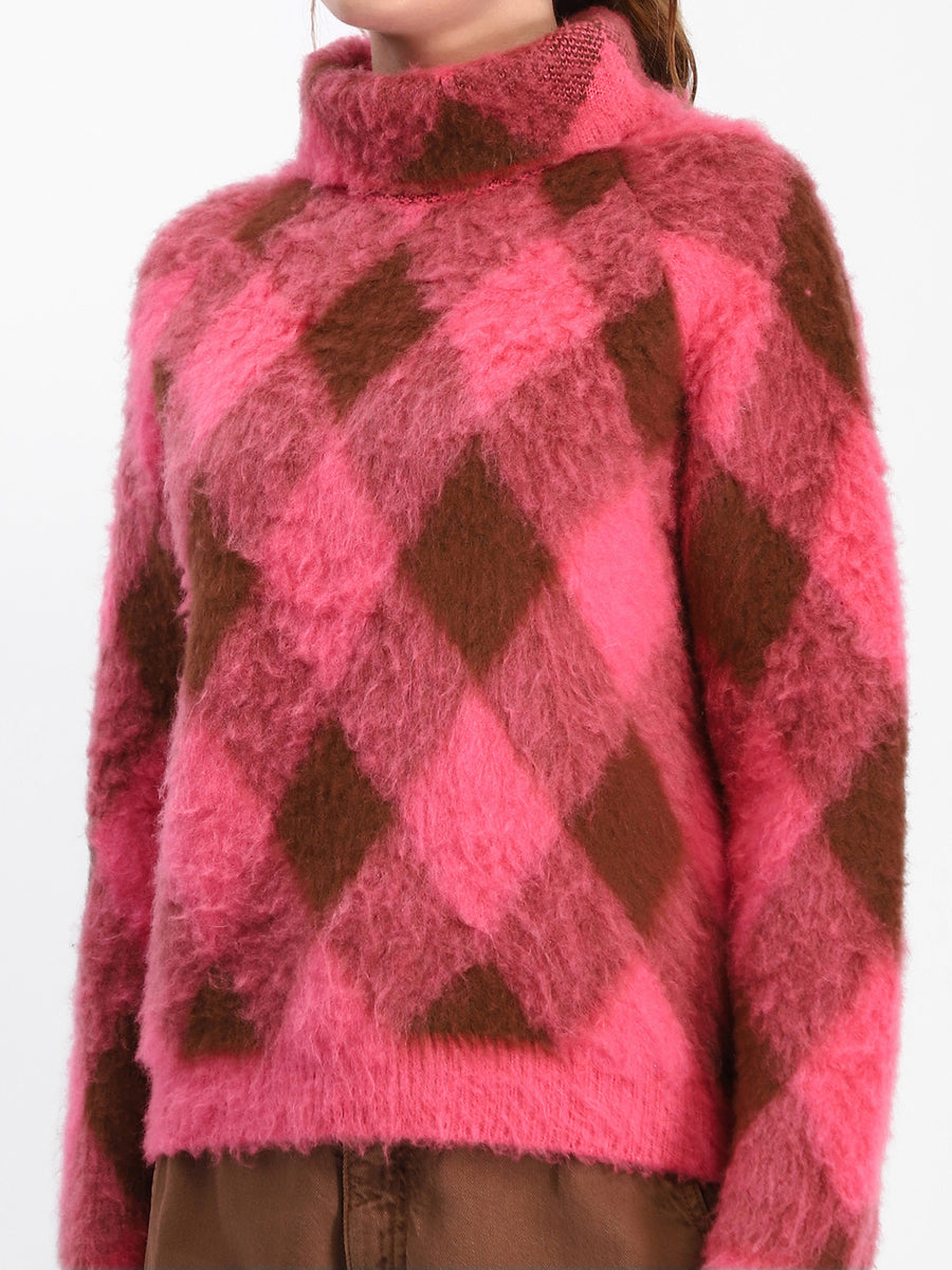 Madame Geometric Print Turtleneck Pink Sweater