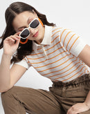 Madame Orange Striped Polo Neck T-Shirt