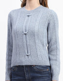 Madame Rib Neck Blue Knitted Sweater