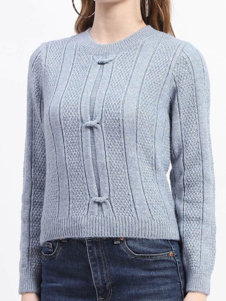 Madame Rib Neck Blue Knitted Sweater