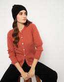 Madame Cable Knit Round Neck Rust Red Cardigan