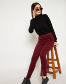 Madame Skinny Fit Solid Maroon Tights