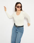 Madame Round Neck Ribbed Cuff Off White Sweater