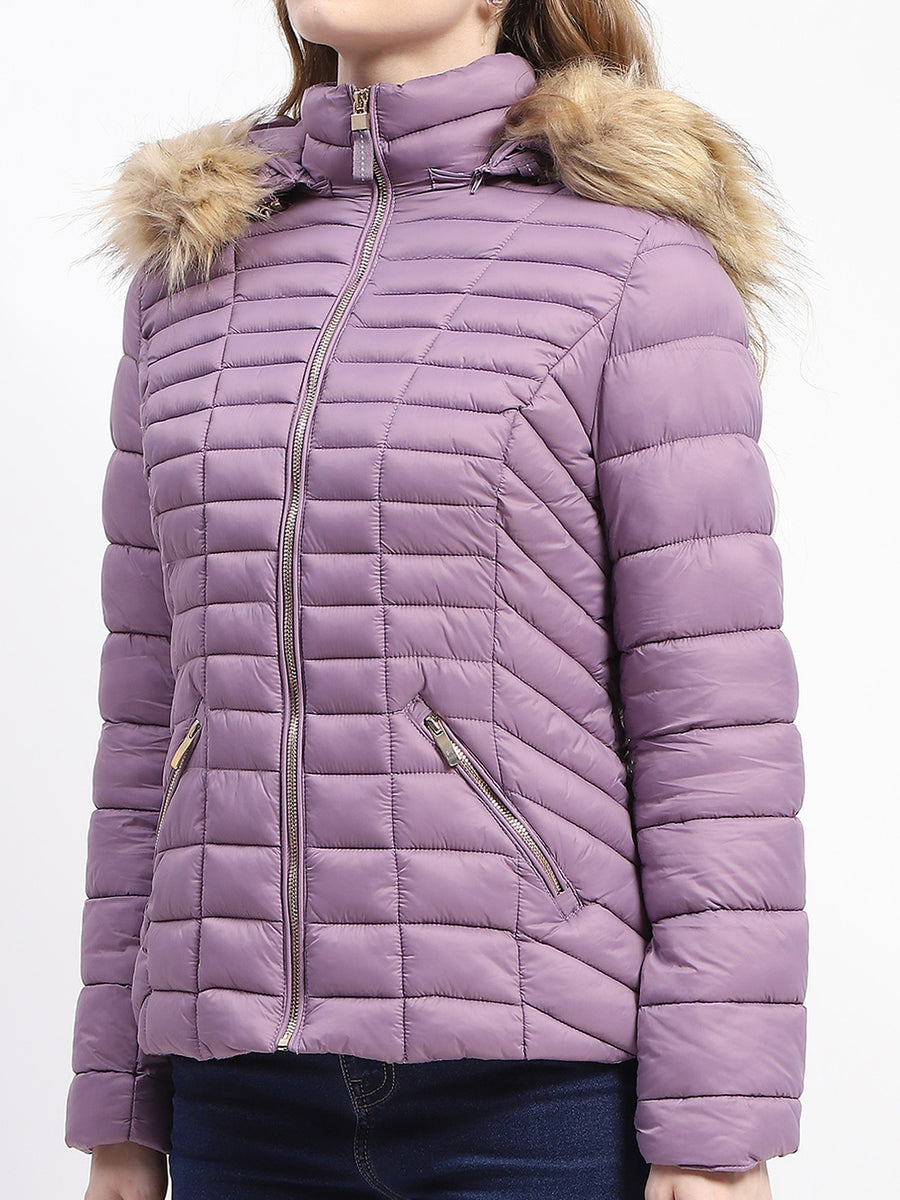 Madame Faux Fur Trimmed Hood Quilted Mauve Puffer Jacket