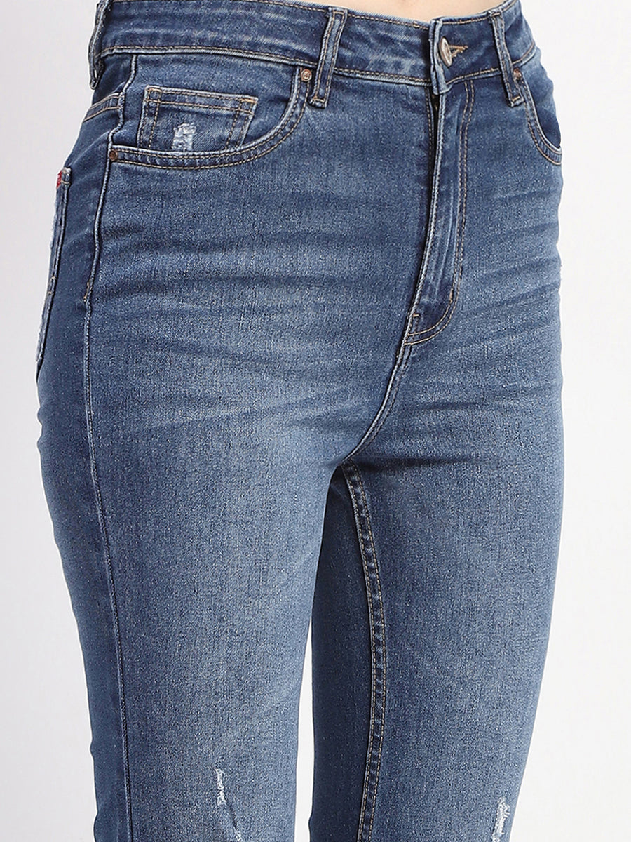 Madame Whiskered Ripped Bootcut Blue Denim