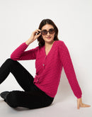 Madame Cable Knit V Neck Hot Pink Cardigan