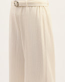 Madame Waist Belted Tapered Fit White Trousers