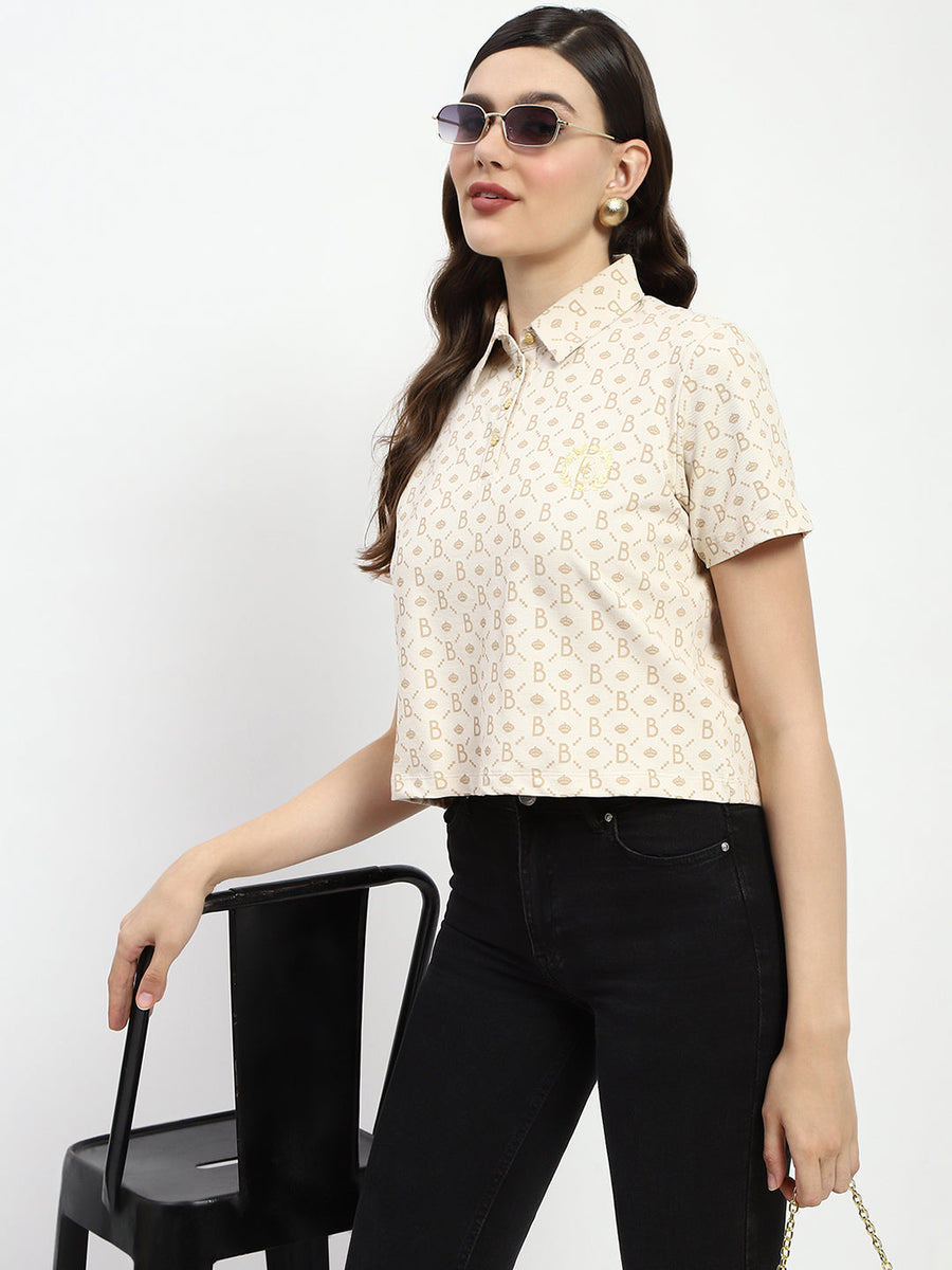 Madame Bridgerton Beige Cotton Polo Top