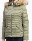 Madame Faux Fur Trimmed Hood Quilted Mauve Puffer Jacket