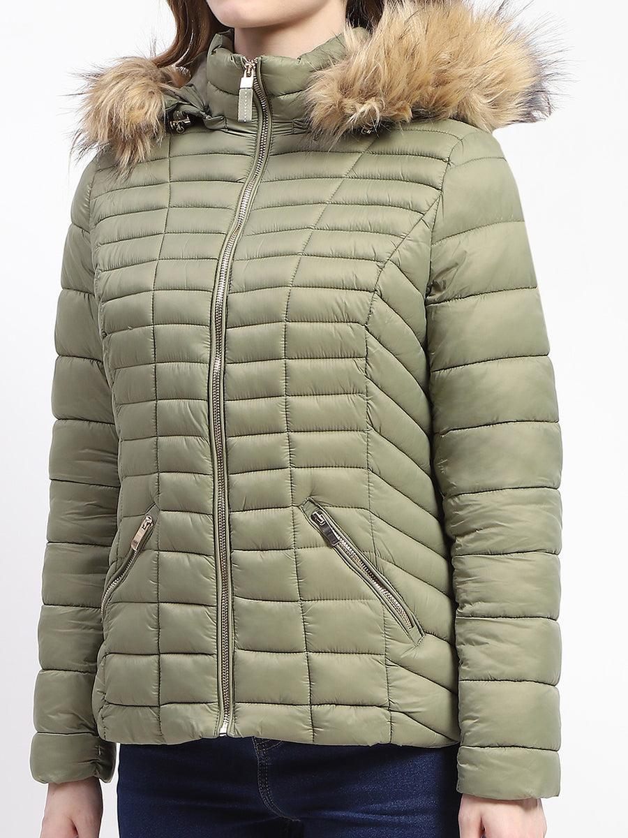 Madame Faux Fur Trimmed Hood Quilted Mauve Puffer Jacket