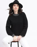 Madame Color Accented Black Buttoned Sweater