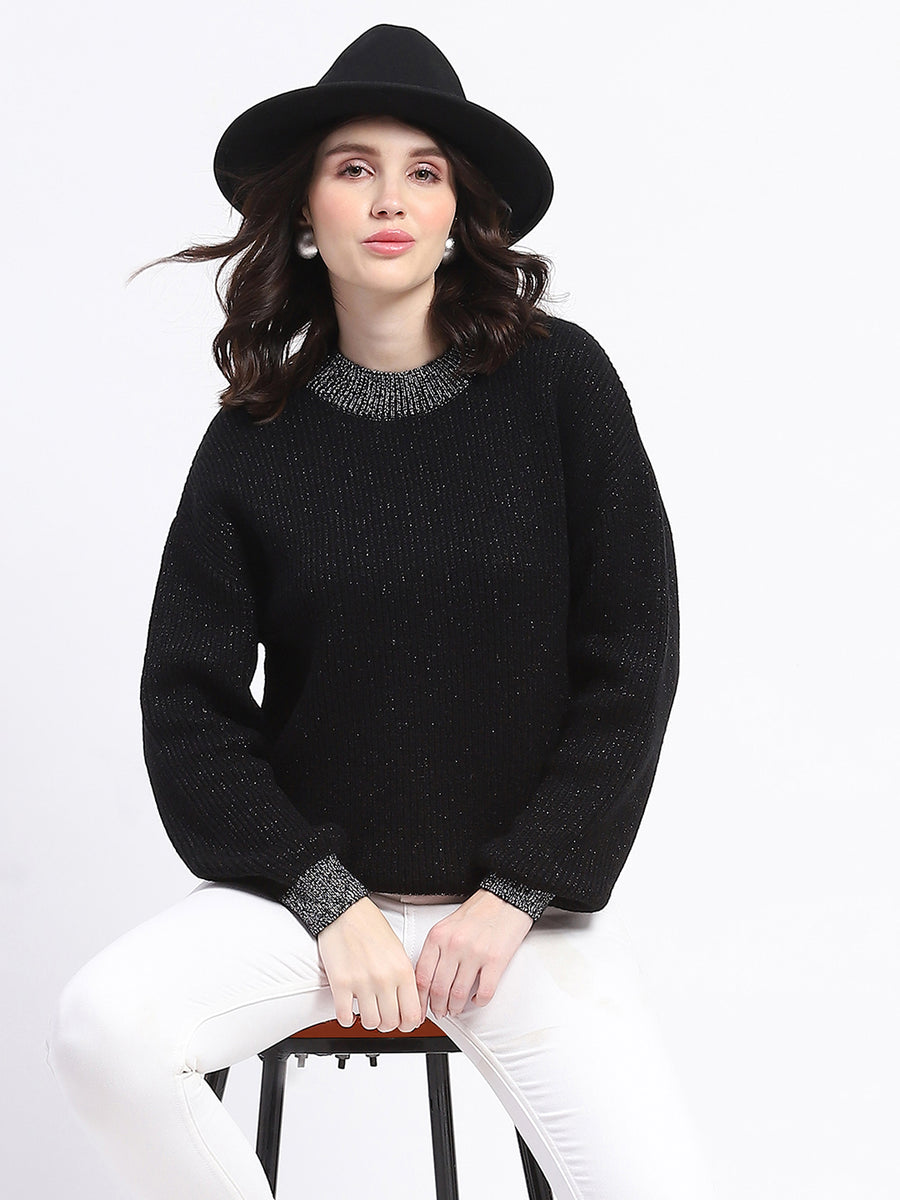 Madame Color Accented Black Buttoned Sweater