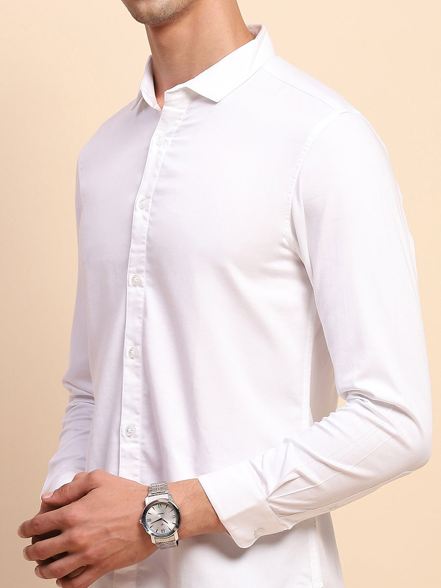 Camla Barcelona Solid Button Down White Cotton Shirt