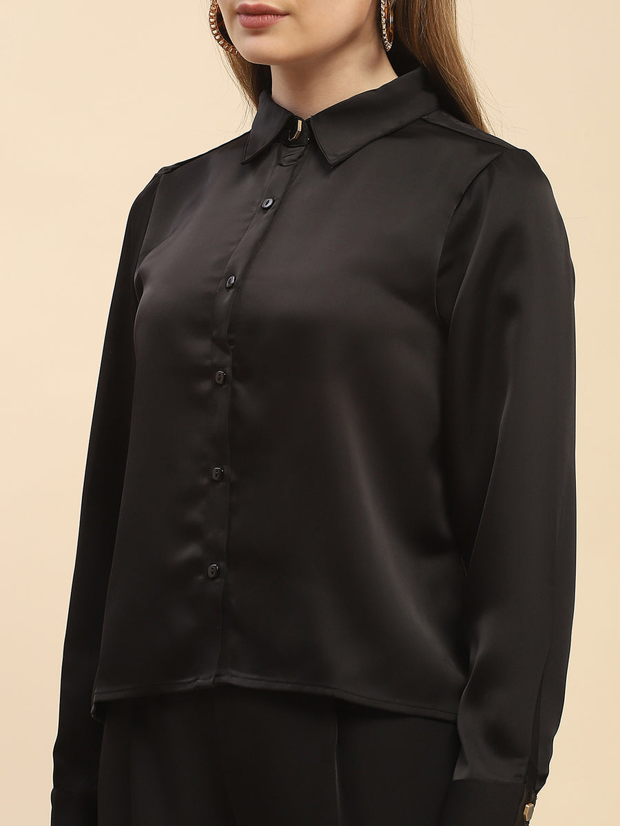 Camla Barcelona Solid Black Satin Shirt