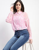 Madame Semi Sheer Abstract Print Baby Pink Shirt