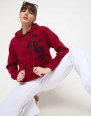 Madame Floral Print Adorned Cotton Blend Red Sweatshirt