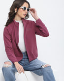 Madame Raglan Sleeve Embroidered Plum Zipped Sweatshirt