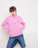 Madame Graphic Adorned Zipped Cotton Blend Pink Sweatshirt