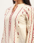 Madame Embroidery Printed Cotton Beige Top