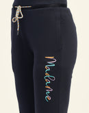 Madame Typography Print Navy Cotton Track Bottom