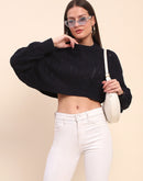 Camla Barcelona Cotton Cable Knit Navy Blue Crop Sweater