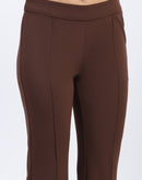 Madame Single Pleated Brown Flared Trousers