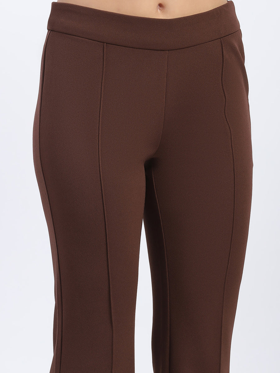 Madame Single Pleated Brown Flared Trousers