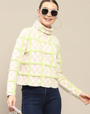 Madame Chequered Full Sleeve Pink Sweater