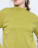 Madame Solid Green Mock Neck Ensemble